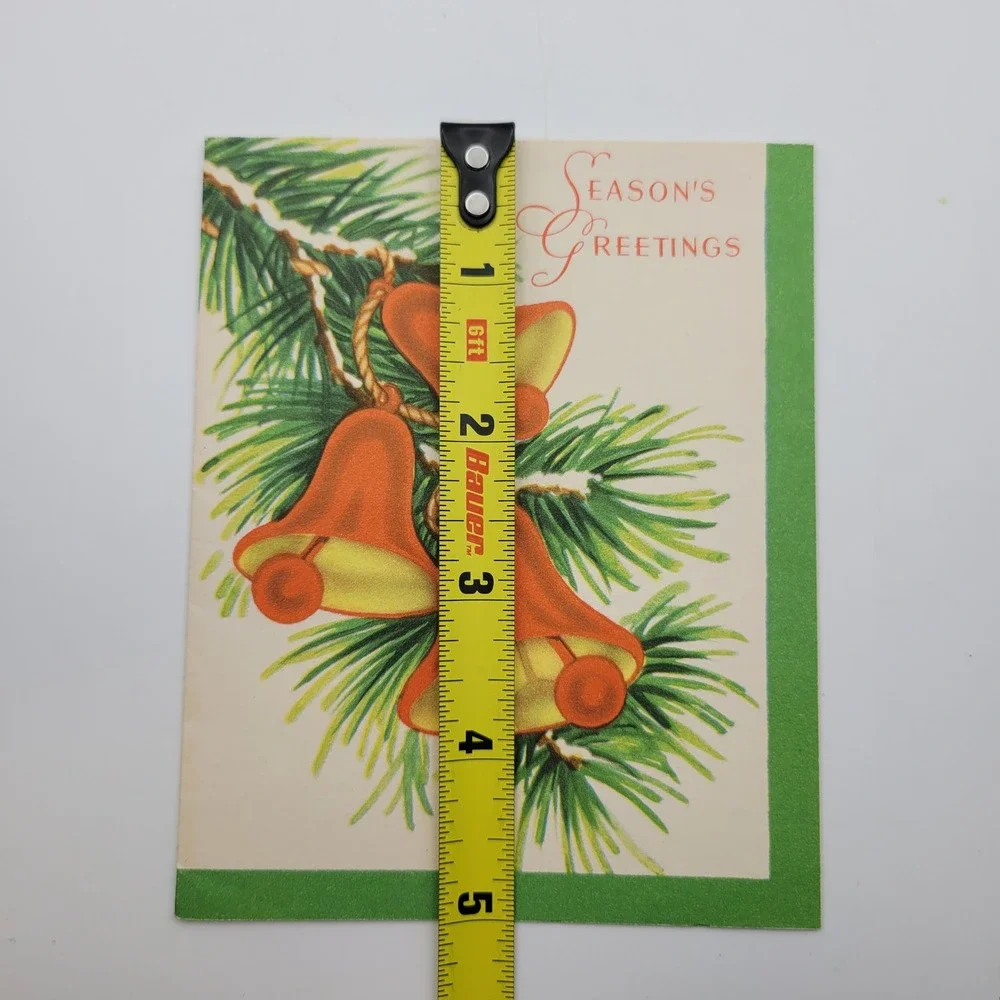 Vintage Season's Greetings Christmas Card Bells‎ Holiday USA Made